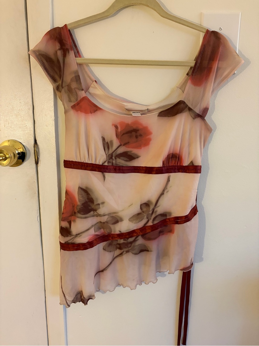 Kimchi Blue Sheer Floral Scoop-Neck Camisole in Rose and Cream